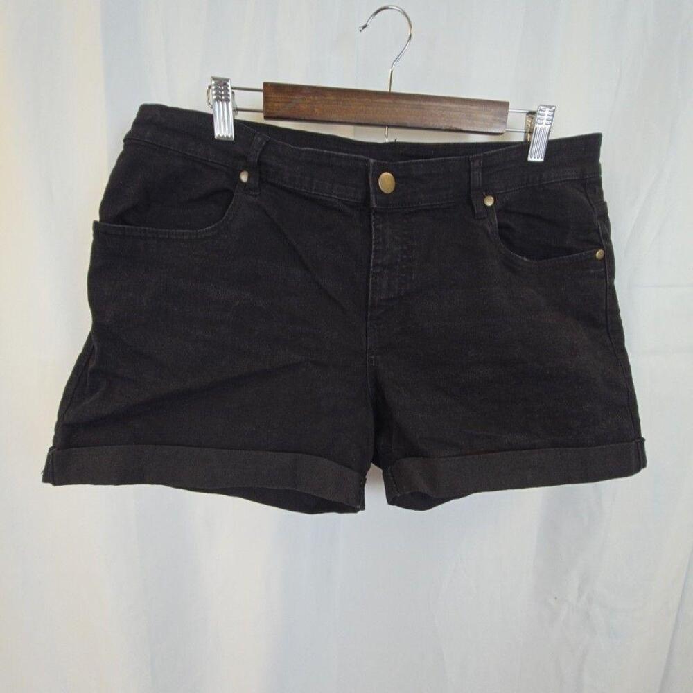 SERRA Shorts Womens 16 Black Denim Jean Cuffed Bermuda Stretch Casual Summer